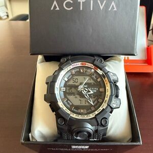 Activa Dual Time Black and White Digital Watch